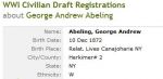 World War I draft card for George A. Abeling