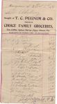 Oct 4, 1898 Grocery bill from T.C. Pengim & Co. Groceries.